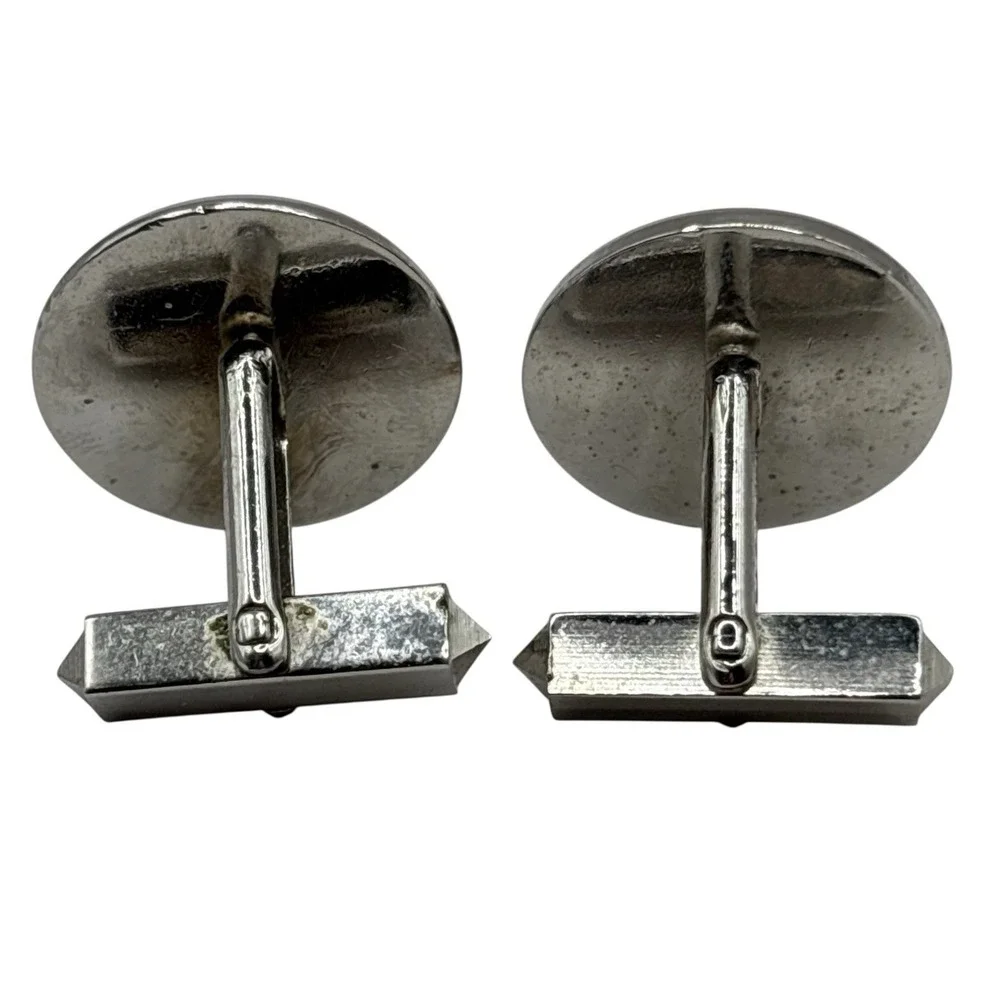 Roman Soldier‎ Cufflinks Textured Round Silver Tone Vintage Metal Bullet Back